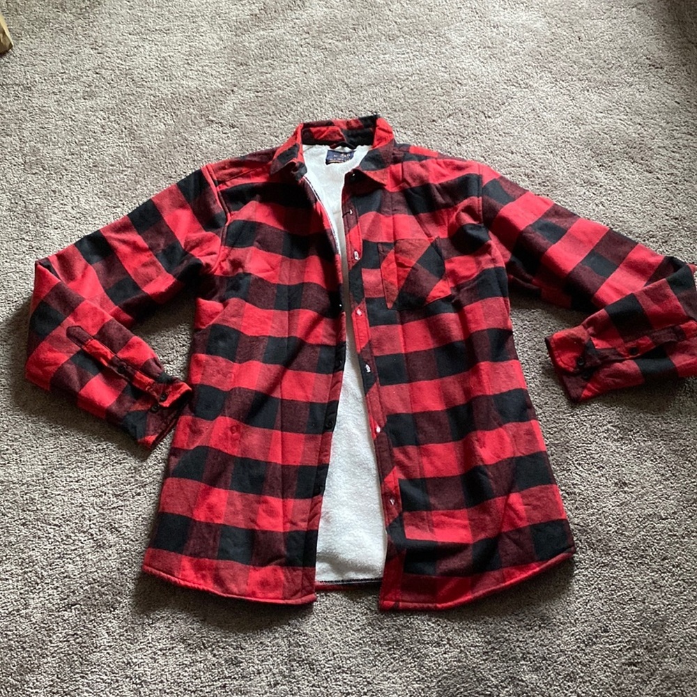NOMAD Red Black Buffalo Plaid Fleece Lined Button Down Shirt Jacket SIZE M
